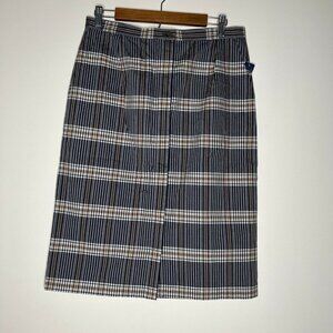 Pendleton Vintage Deadstock Navy Blue Tan Plaid Academia Knee Skirt Sz 8